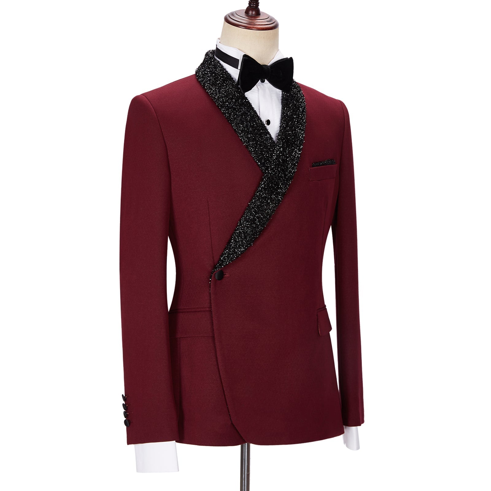 Chic Burgundy Sparkling Shawl Lapel Two-Piece Men’s Suit