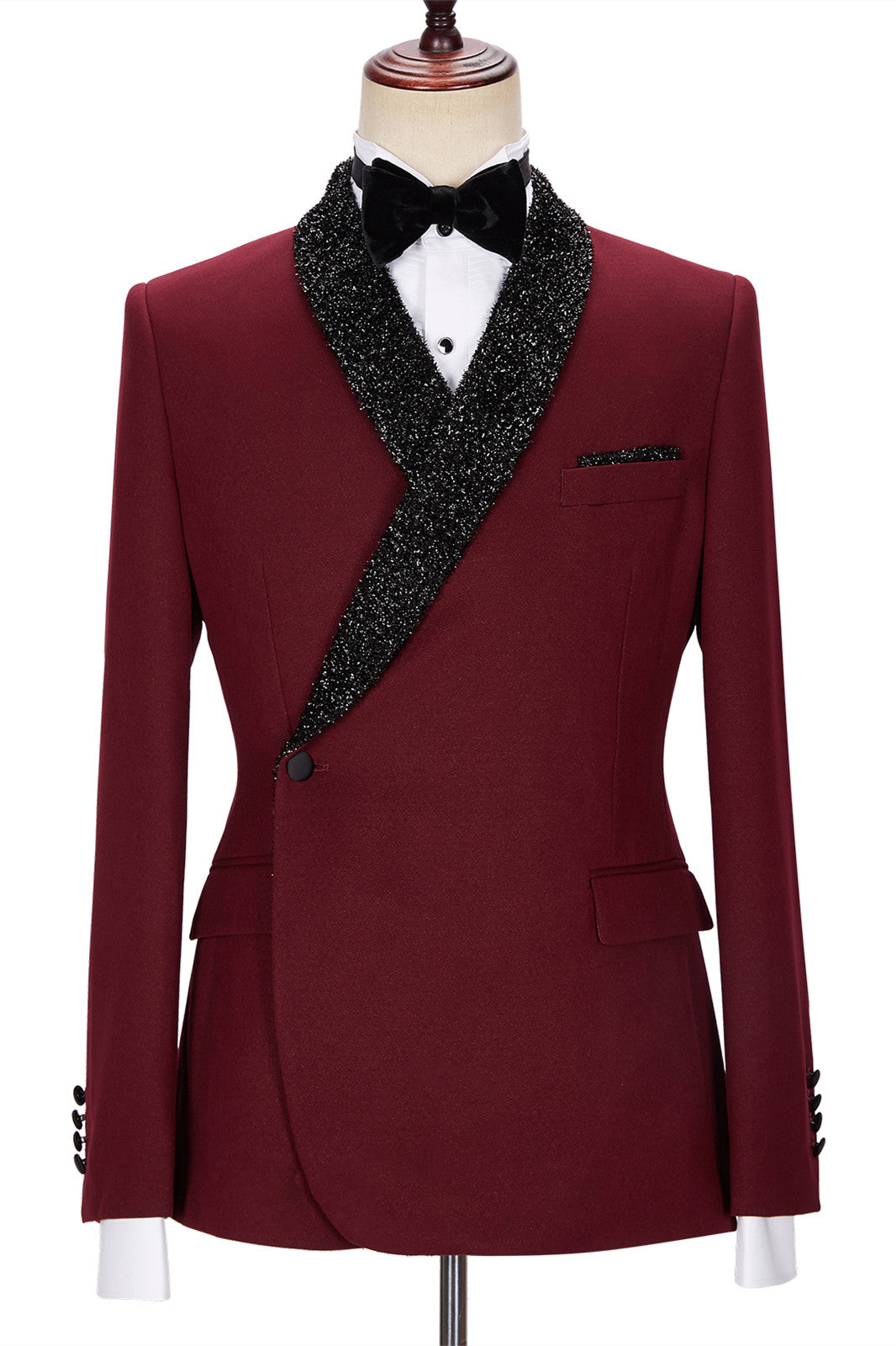 Chic Burgundy Sparkling Shawl Lapel Two-Piece Men’s Suit