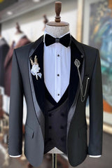 Chic Charcoal Gray Shawl Collar Three-Piece Wedding Suit