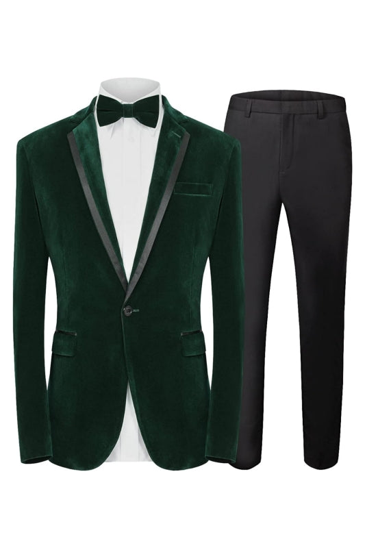 Chic Deep Green Notched Lapel Two-Piece Velvet Prom Suit For Men
