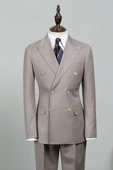 Chic Double-Breasted Striped Peak Lapel Men's Suit