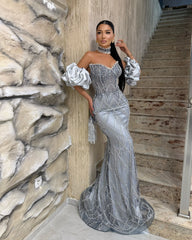Chic Dusty Sage Mermaid Sweetheart Sleeveless Beaded Long Formal Dress With Rhinestones