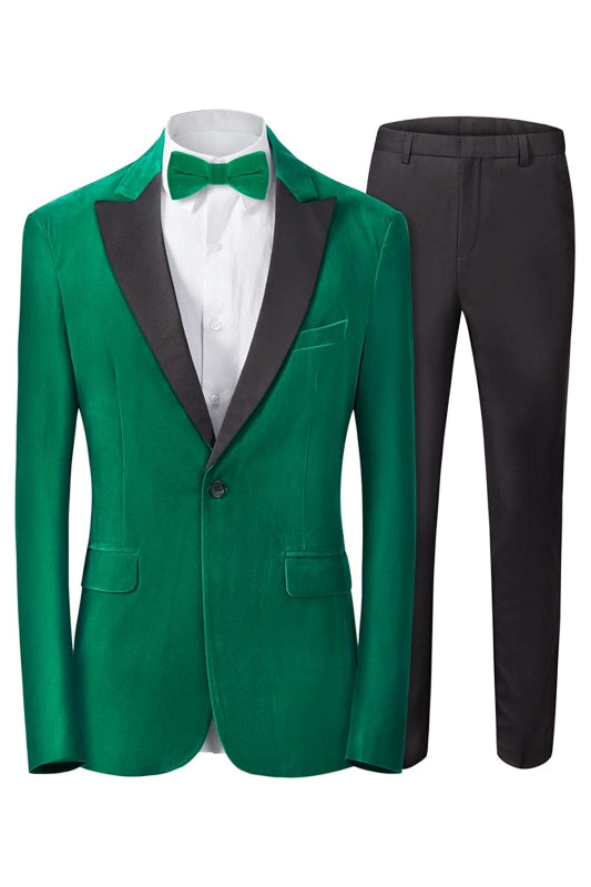 Chic Emerald Peaked Lapel Two Piece Velvet Men's Prom Suit