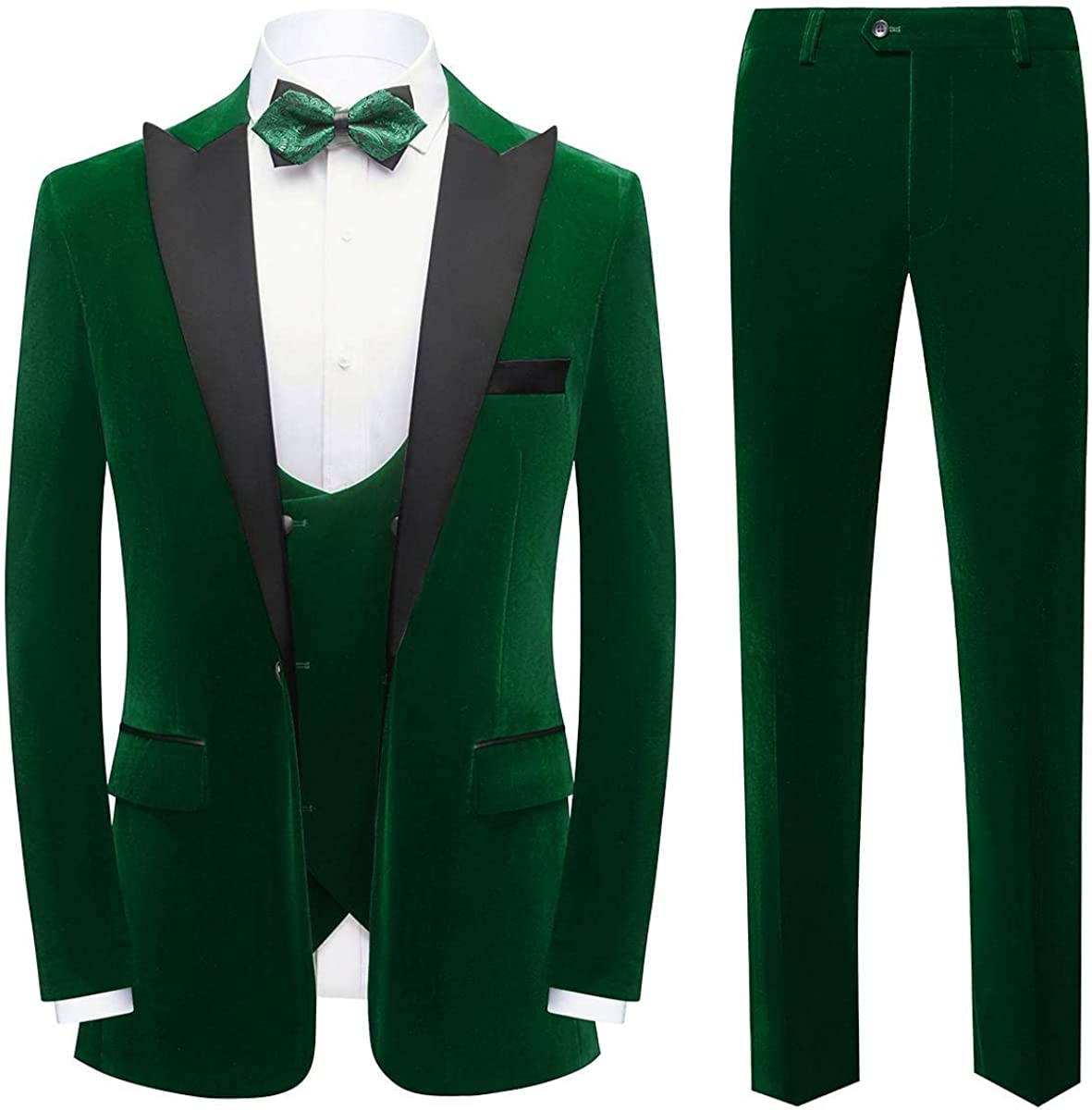 Chic Forest Green Three-Piece Velvet Prom Suit for Men