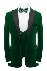 Chic Forest Green Three-Piece Velvet Prom Suit for Men