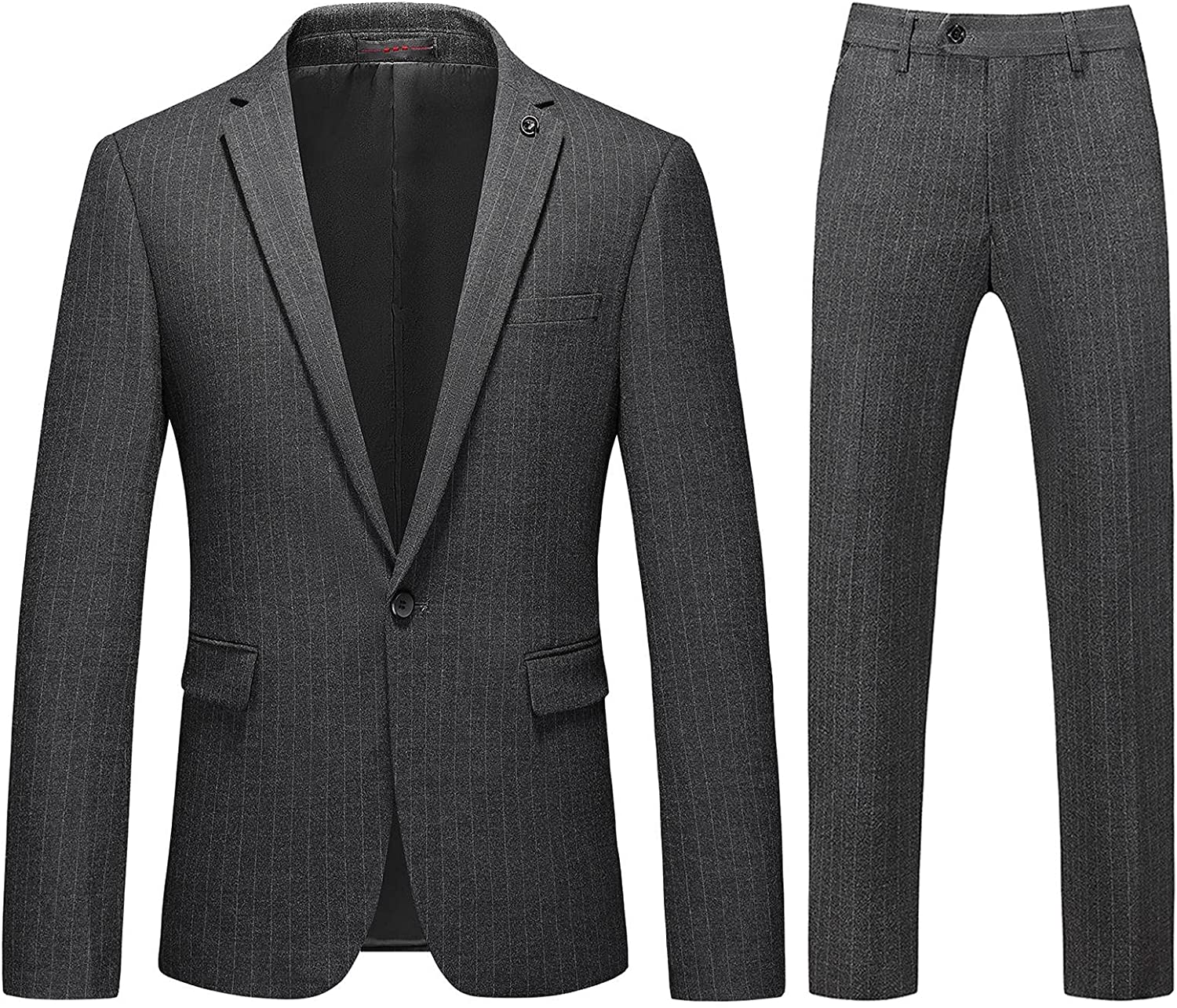 Chic Gray Peak Lapel Striped Business Ensemble for Men