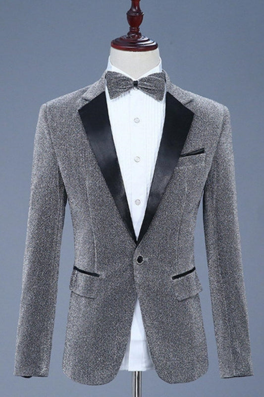 Chic Gray Sequined Notched Lapel Men's Prom Suit