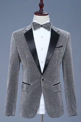 Chic Gray Sequined Notched Lapel Men's Prom Suit