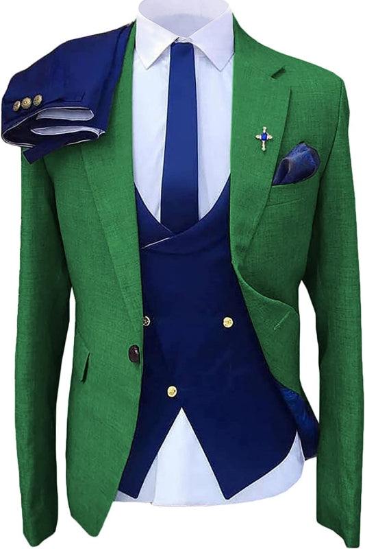 Chic Green Notched Lapel Three-Piece Prom Suit