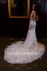 Chic Ivory Strapless Sweetheart Long Mermaid Wedding Dress with Lace