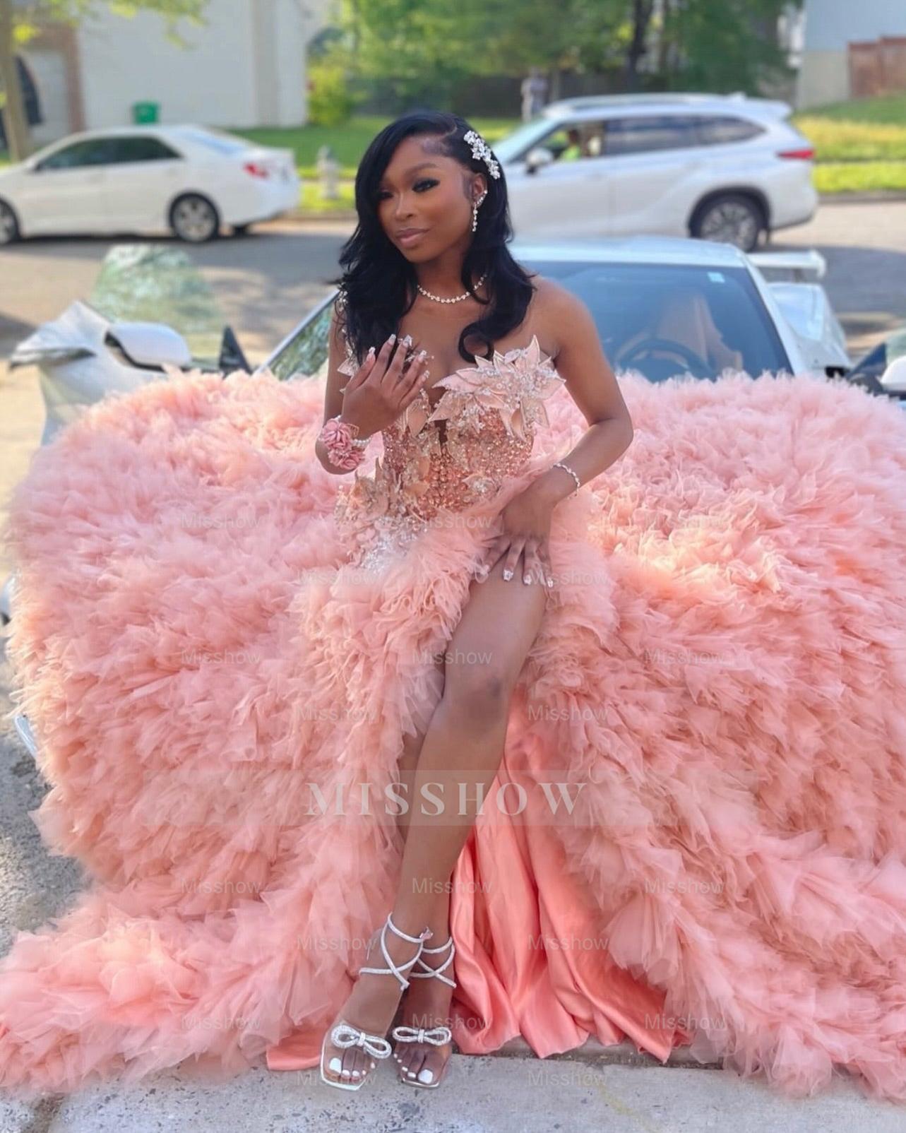 Dusty rose v-neck split-front mermaid prom dress