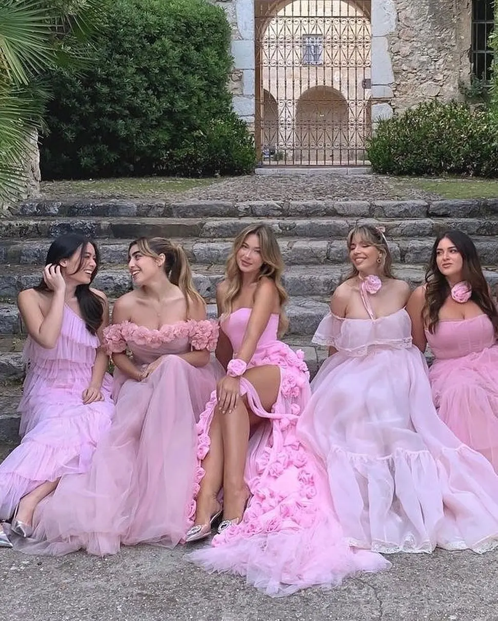 Chic Long Pink 3D Flowers Strapless Mermaid Evening Dress With Side Slit