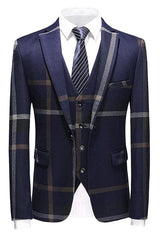 Chic Navy Blue Notch Lapel Three-Piece Men's Business Suit