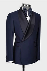 Chic Navy Blue Shawl Lapel Double Breasted Wedding Suit