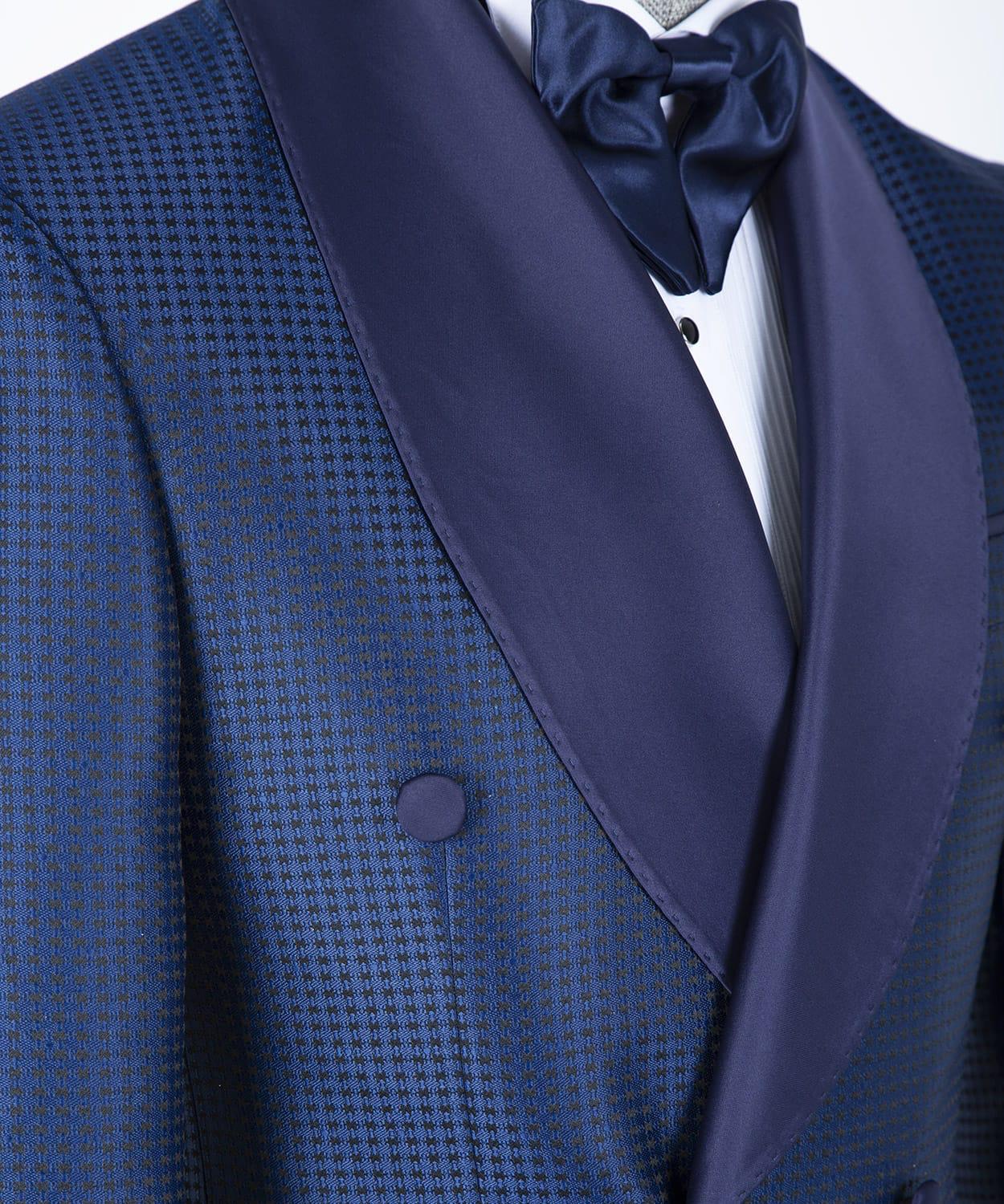 Chic Navy Double-Breasted Two-Piece Shawl Collar Wedding Suit