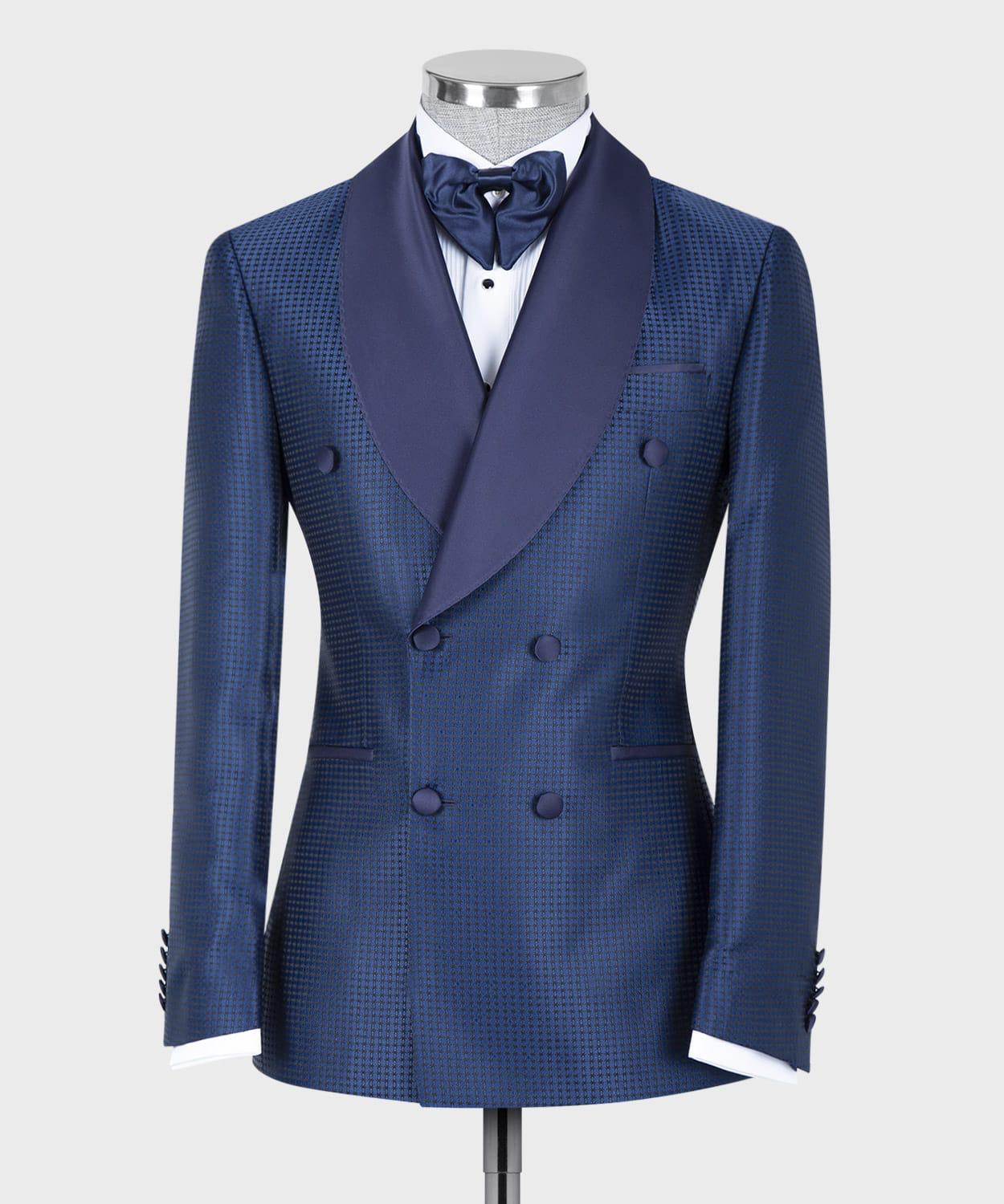 Chic Navy Double-Breasted Two-Piece Shawl Collar Wedding Suit