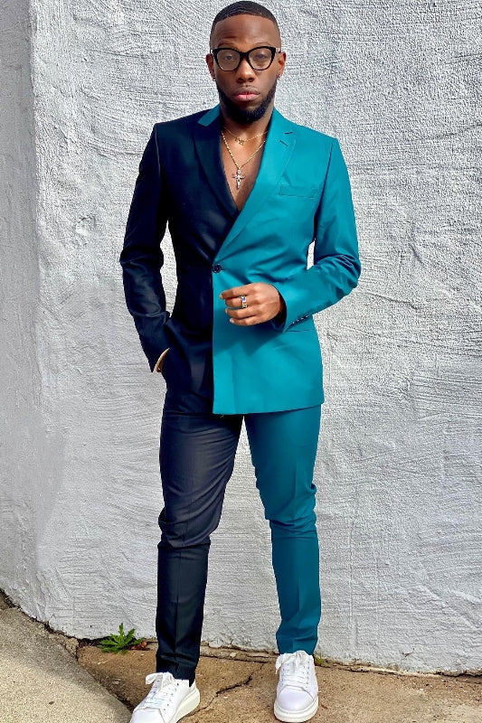 Chic Ocean Blue Notched Lapel Double Breasted Prom Suit