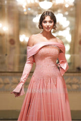 Chic Off The Shoulder Long Sleeves Long Formal Dress With Beading