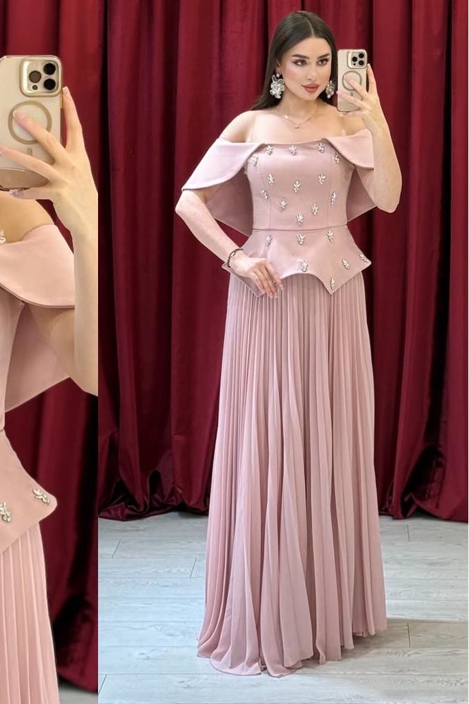 Chic Off The Shoulder Sleeveless Long Formal Dress With Beading