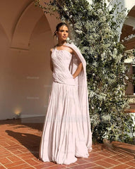 Chic One Shoulder Sleeveless Long Formal Dress With Pleated Shawl