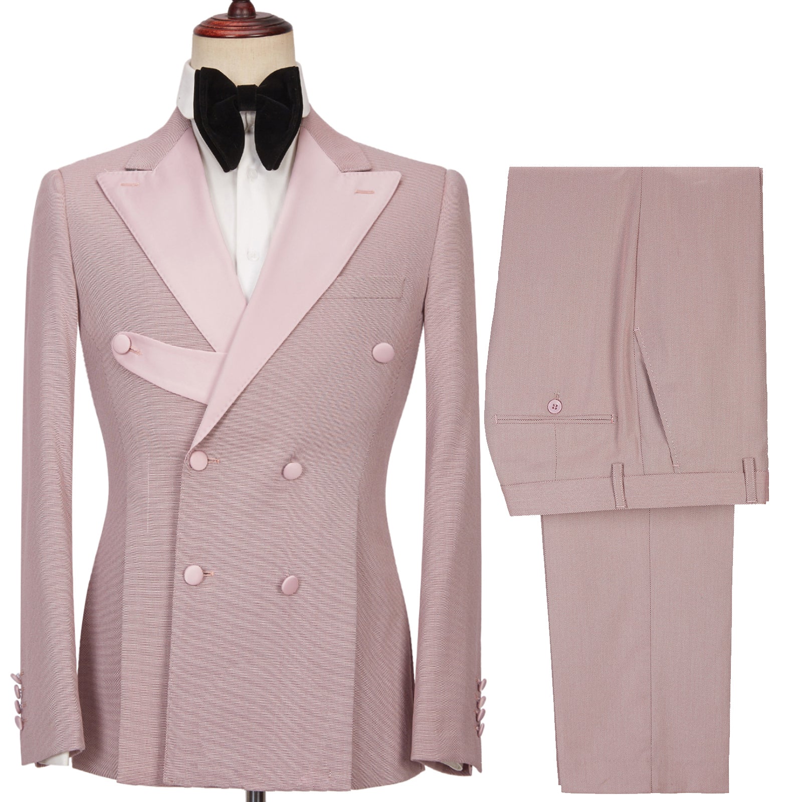 Chic Pink Double-Breasted Peaked Lapel Men’s Suit