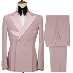 Chic Pink Double-Breasted Peaked Lapel Men’s Suit