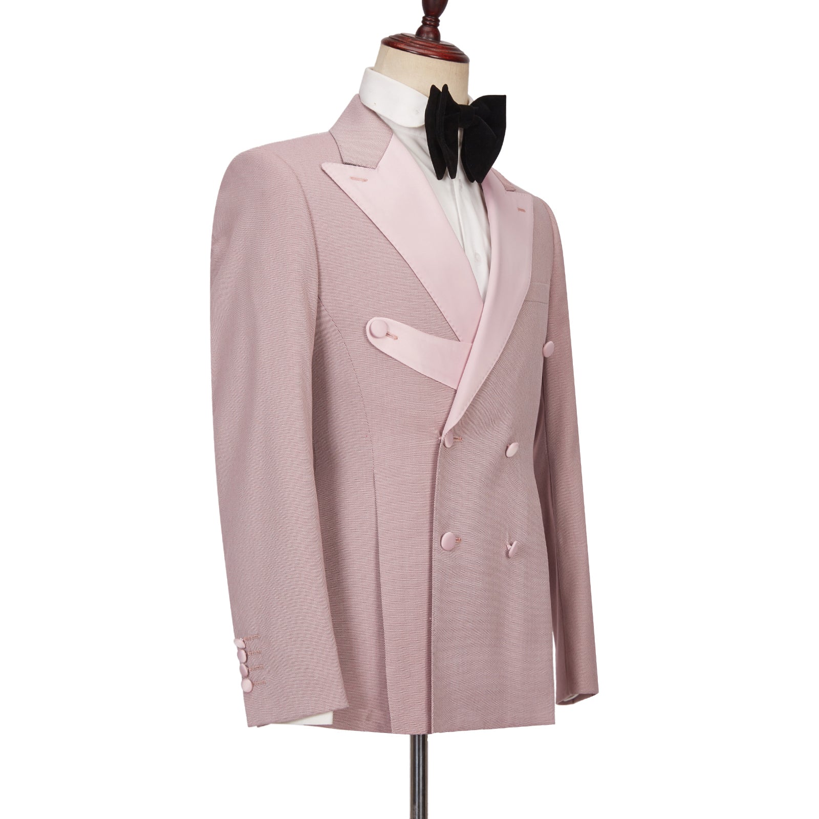 Chic Pink Double-Breasted Peaked Lapel Men’s Suit