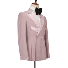 Chic Pink Double-Breasted Peaked Lapel Men’s Suit