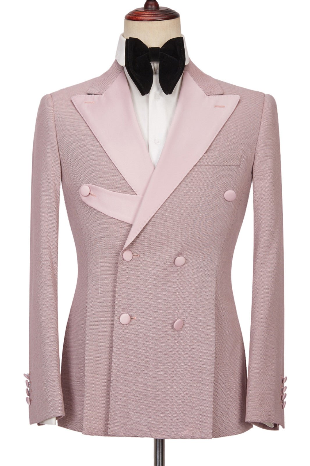 Chic Pink Double-Breasted Peaked Lapel Men’s Suit