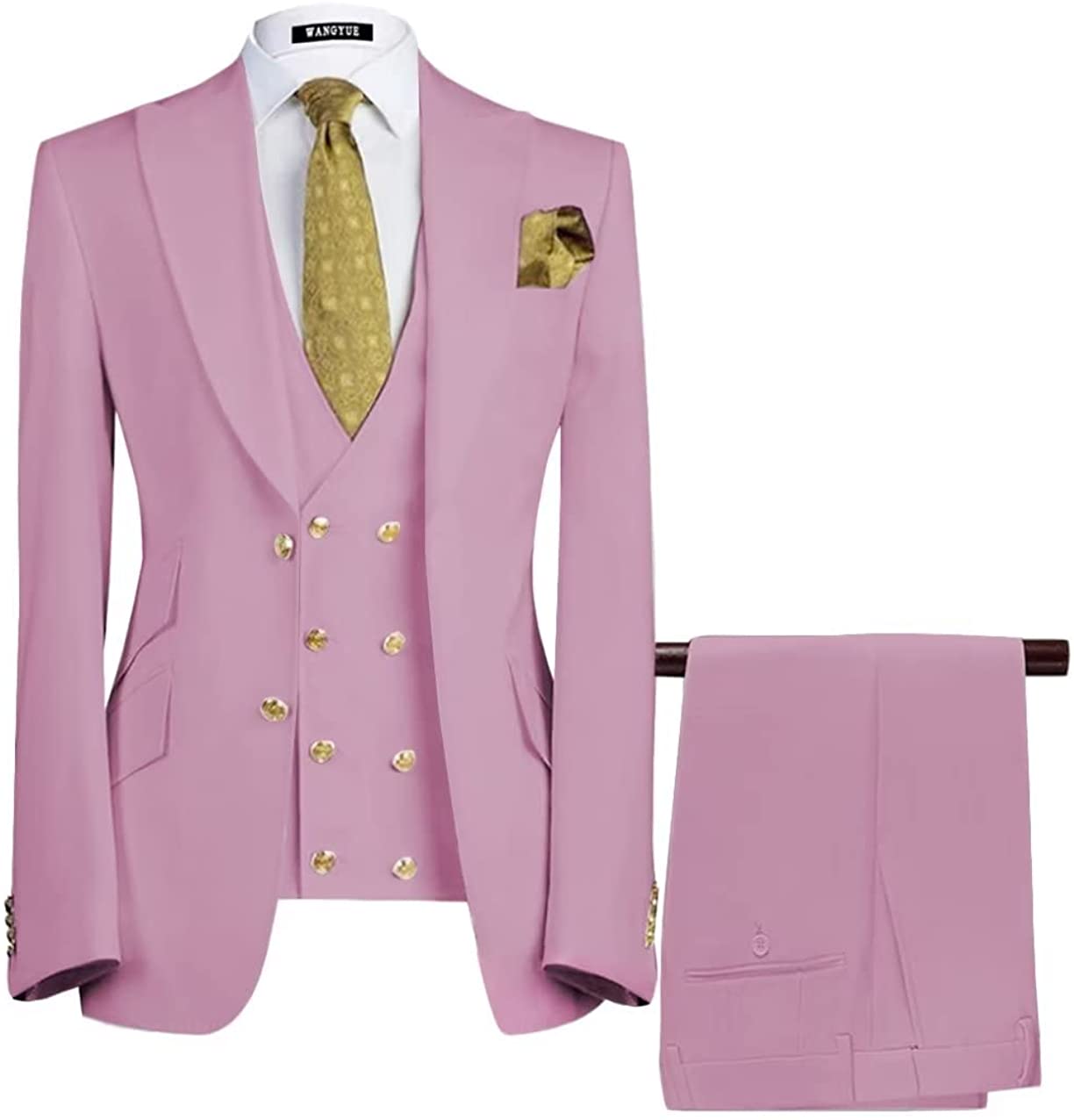 Chic Pink Three-Piece Peaked Lapel Tailored Prom Attire for Men