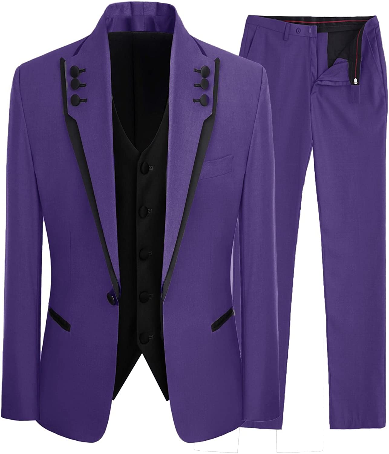 Chic Purple Shawl Lapel Three-Piece Prom Suit For Men