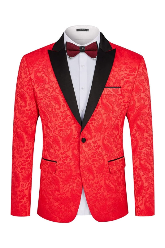 Chic Red Peaked Lapel Two-Piece Jacquard Prom Suit For Men