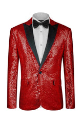 Chic Red Peaked Lapel Two-Piece Sequined Prom Suit