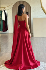 Chic Red Strapless A-Line Sleeveless Floor-Length Satin Simple Evening Dresses With Sash