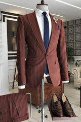 Chic Rufous Striped Two-Piece Bespoke Peaked Lapel Business Suit