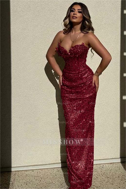 Chic Sequins Strapless Sleeveless High Waist Long Formal Dress With Beadings