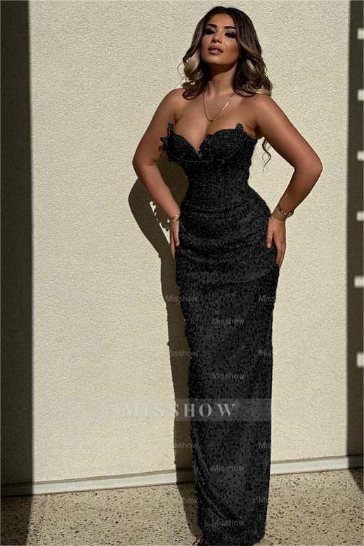 Chic Sequins Strapless Sleeveless High Waist Long Formal Dress With Beadings