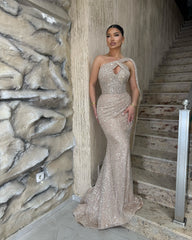 Chic Silver Mermaid One-Shoulder Sleeveless Sequined Long Formal Dress With Ruffles