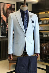 Chic Sky Blue Two-Piece Peaked Lapel Prom Attire