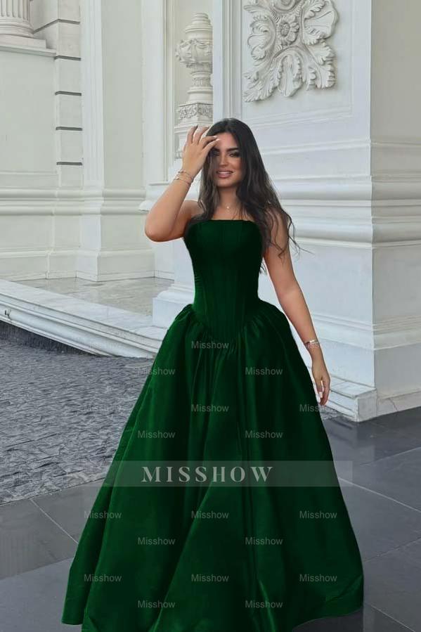 Chic Sleeveless Strapless Long A Line Formal Dress With Pleated