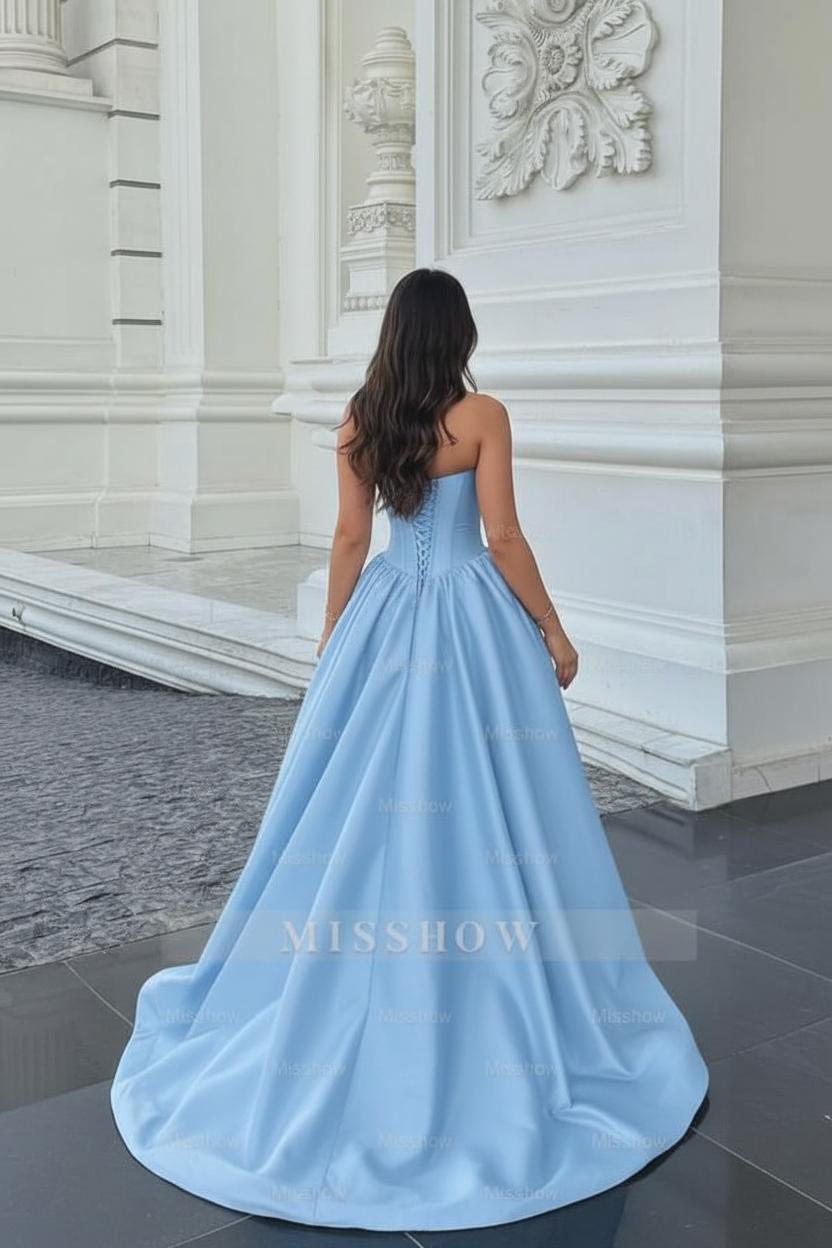 Chic Sleeveless Strapless Long A Line Formal Dress With Pleated