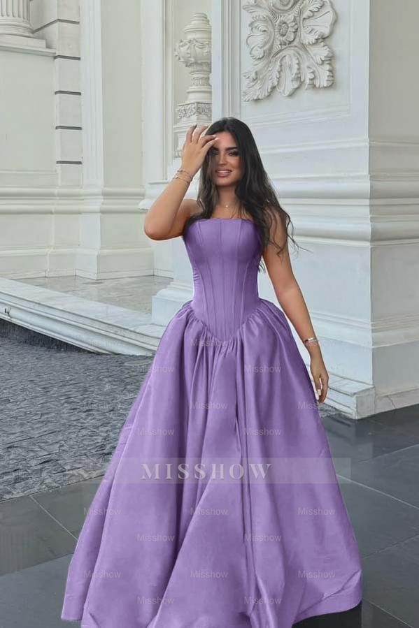 Chic Sleeveless Strapless Long A Line Formal Dress With Pleated