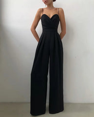 Chic Spaghetti Strap Sleeveless Mint Green Pleated Jump Suit