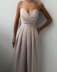 Chic Spaghetti Strap Sleeveless Mint Green Pleated Jump Suit