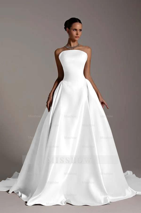 Chic Strapless Sleeveless A Line Long Formal Dress With Pleated