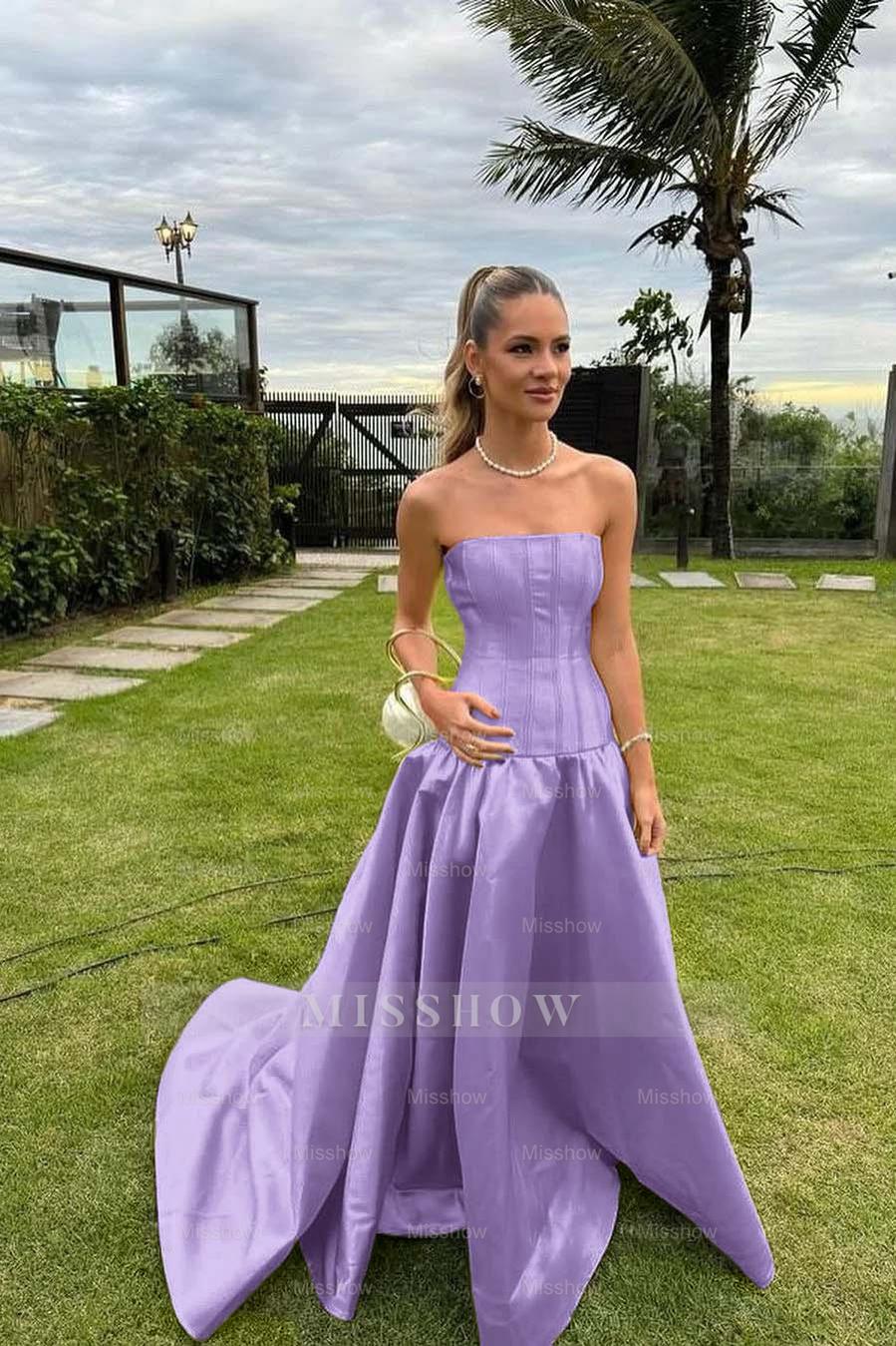 Chic Strapless Sleeveless Bateau Long Formal Dress With Pleated