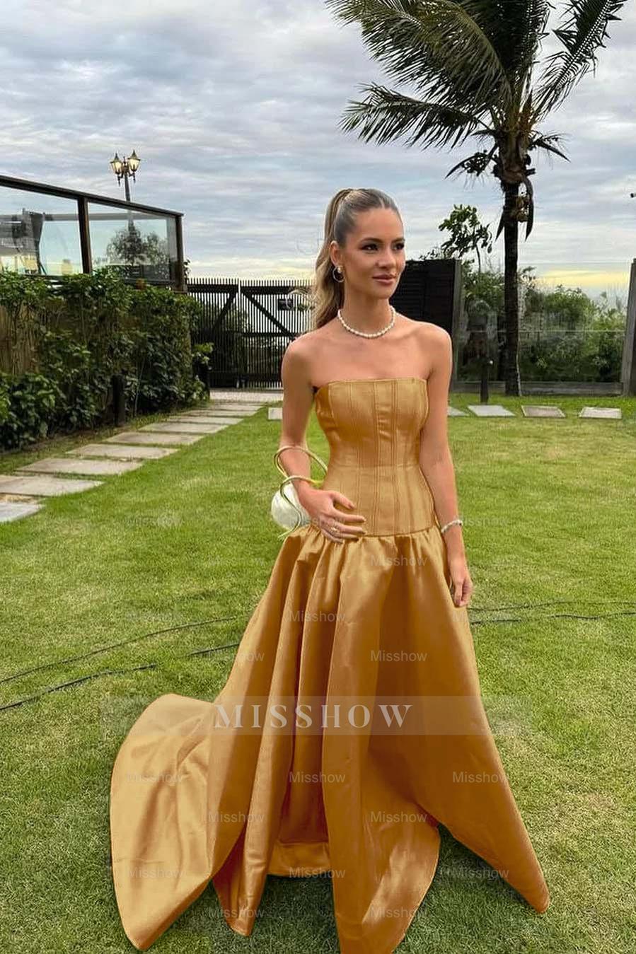 Chic Strapless Sleeveless Bateau Long Formal Dress With Pleated