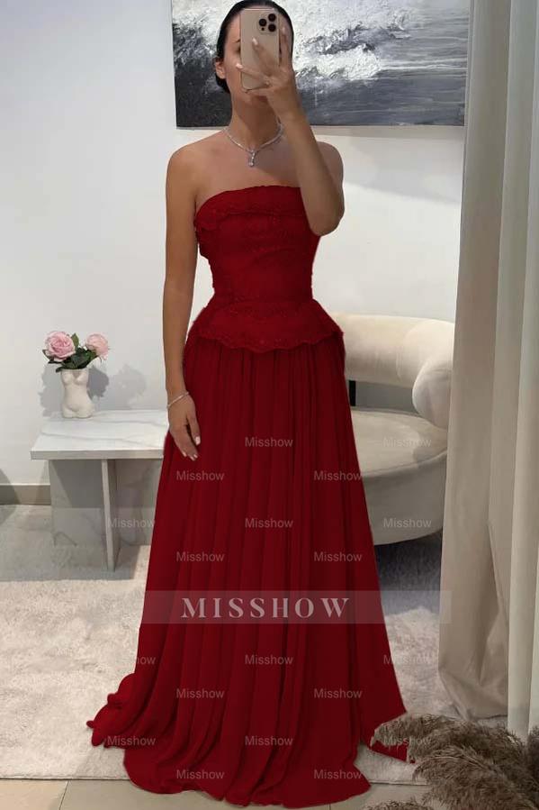 Chic Strapless Sleeveless Long Formal Dress With Pleated Beading