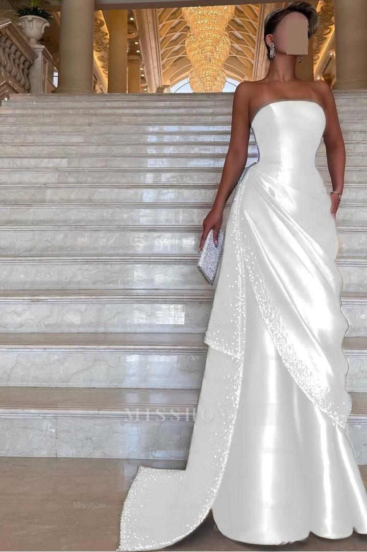 Chic Strapless Sleeveless Long Formal Dress With Pleated Beading