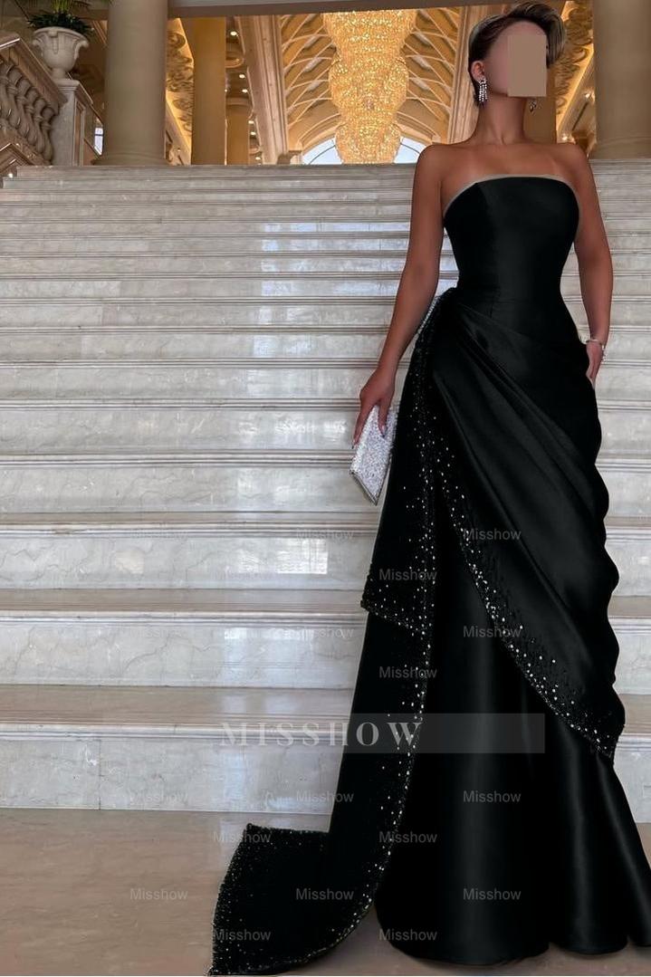 Chic Strapless Sleeveless Long Formal Dress With Pleated Beading